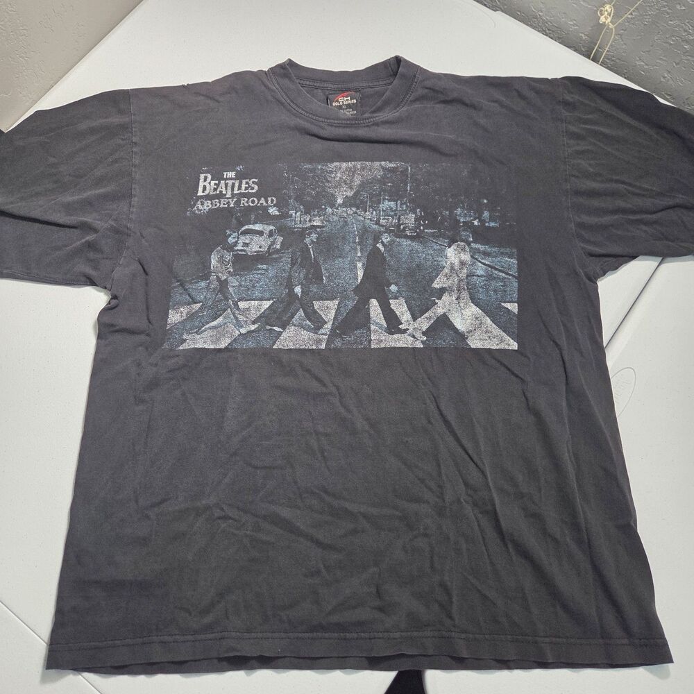 Vintage The Beatles Abbey Road T-Shirt Mens XL Faded Black Rock Band Graphic Tee